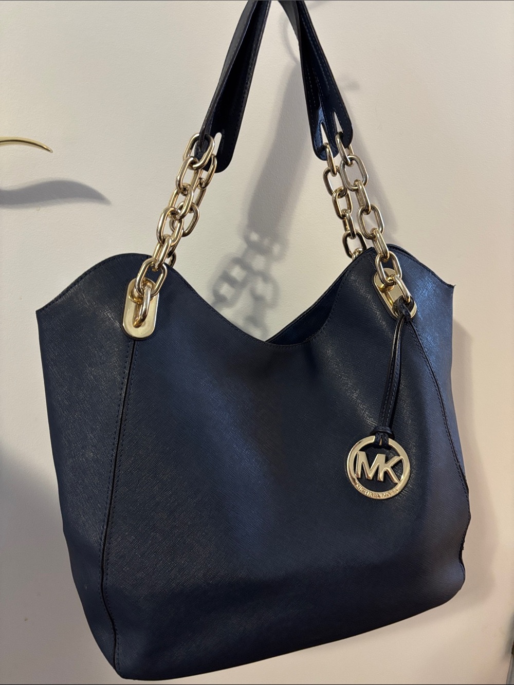 Michael Kors Navy Saffiano Leather Shoulder Bag with Gold Hardware
